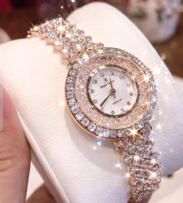 Double Crystal Rose Gold Luxury Fashion Watch for Women